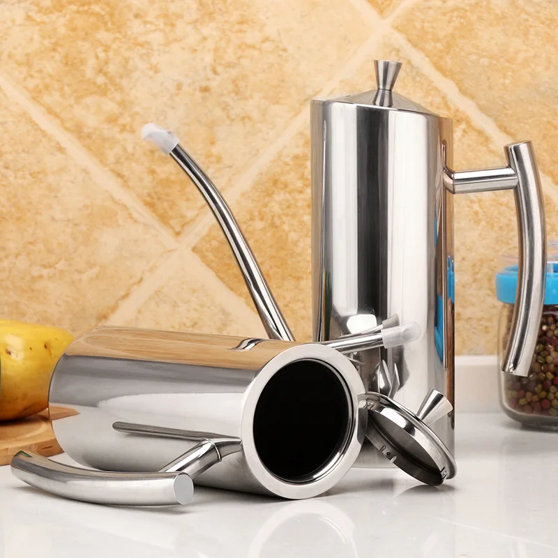 Household 304 Stainless Steel Oil Can Olive Oil Soy Sauce Pot Leakproof Seasoning Container Kitchen Storage Cooking Tool