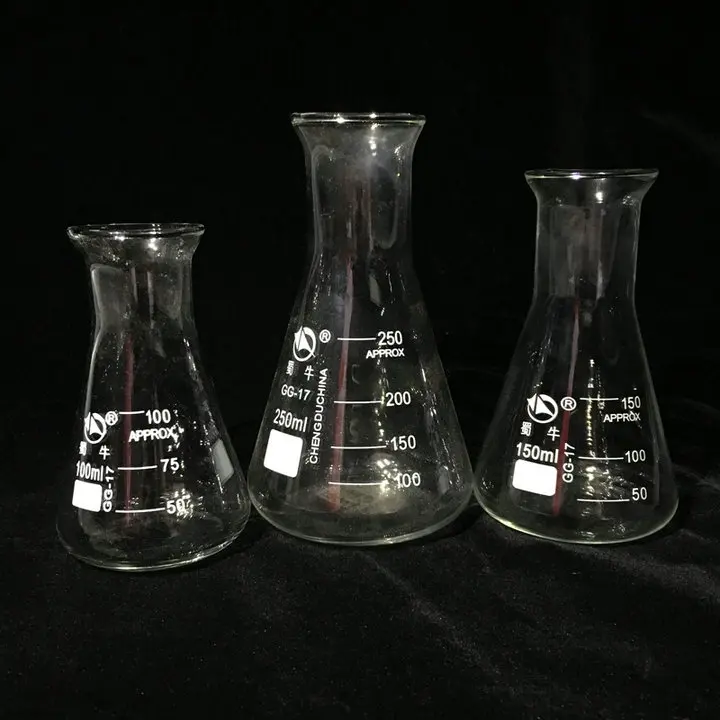 Стеклянная колба erlenmeyer от 50 мл до 2000 треугольная/коническая с трубой для