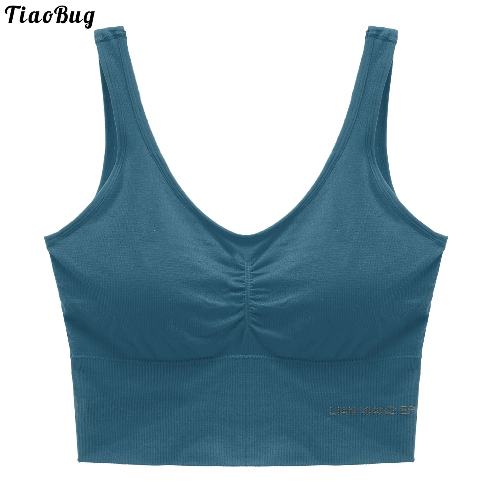 

TiaoBug Women Summer Vest Pure Color Sport Yoga Vest U Neck Straps Sleeveless Pleated Front Removable Breast Pads Crochet Top