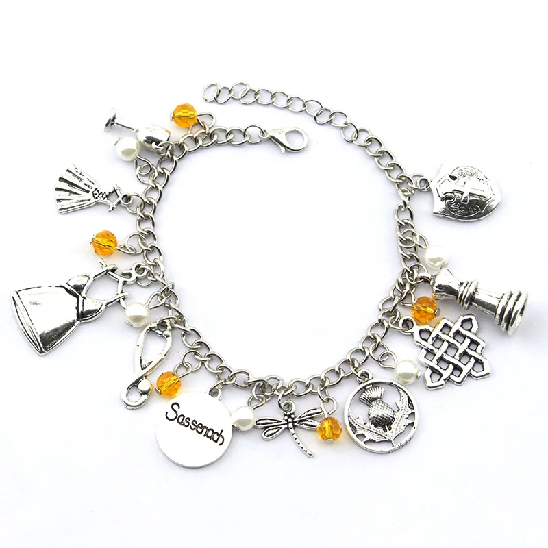 

Fashion TV Series Outlander Bracelets Themed Charm Dangles Bracelet Handmade Wristhand Chain Jewelry Presents For Women Men Fans