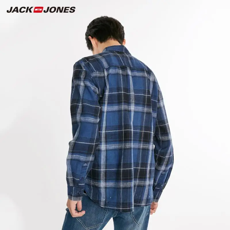 JackJones Мужская хлопковая рубашка в клетку с длинными рукавами 218405511