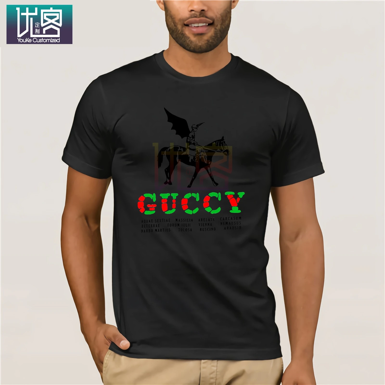 Gucc, мужские футболки, короткий рукав, футболки, топы, одежда с круглым вырезом, топы, хлопок, подарок, addidas, футболка - Цвет: black