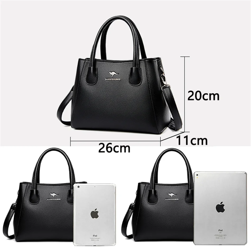 2 Layers Leather Handbags Women Shoulder Bag Winter