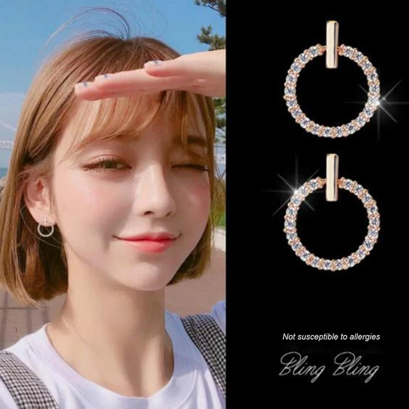 

Crystal Circle Earrings Full Rhinestone Hypoallergenic Wild Earring Exquisite Mini Shining Women Girls Jewelry Christmas Gift