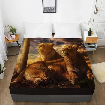 

3D Fitted Sheet Bed Mattress Fitted Cover Custom Design Bed Linens Sheets Bedsheet 198*203cm Animals Leopard Printed Bedding