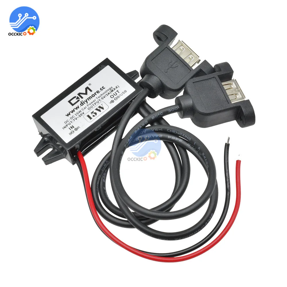 2 портный Dual USB DC от 12 В до 5 пост Max 3A автомобиля Мощность преобразователя
