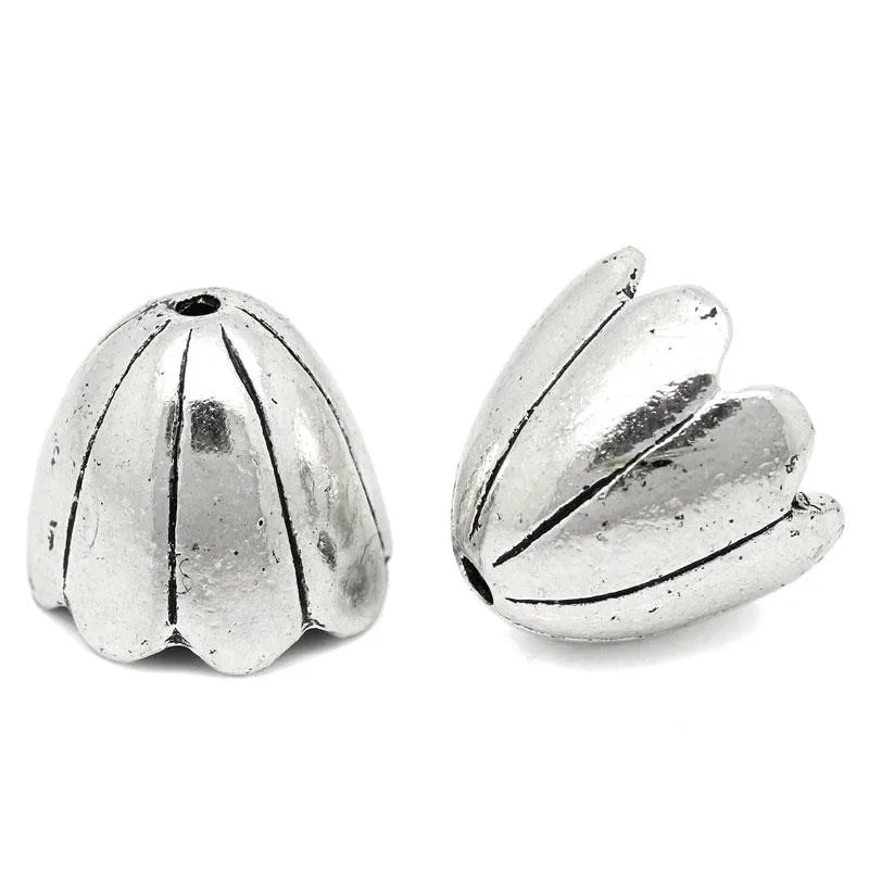 DoreenBeads Zinc metal alloy Beads Caps Flower silver color (Fits 20mm