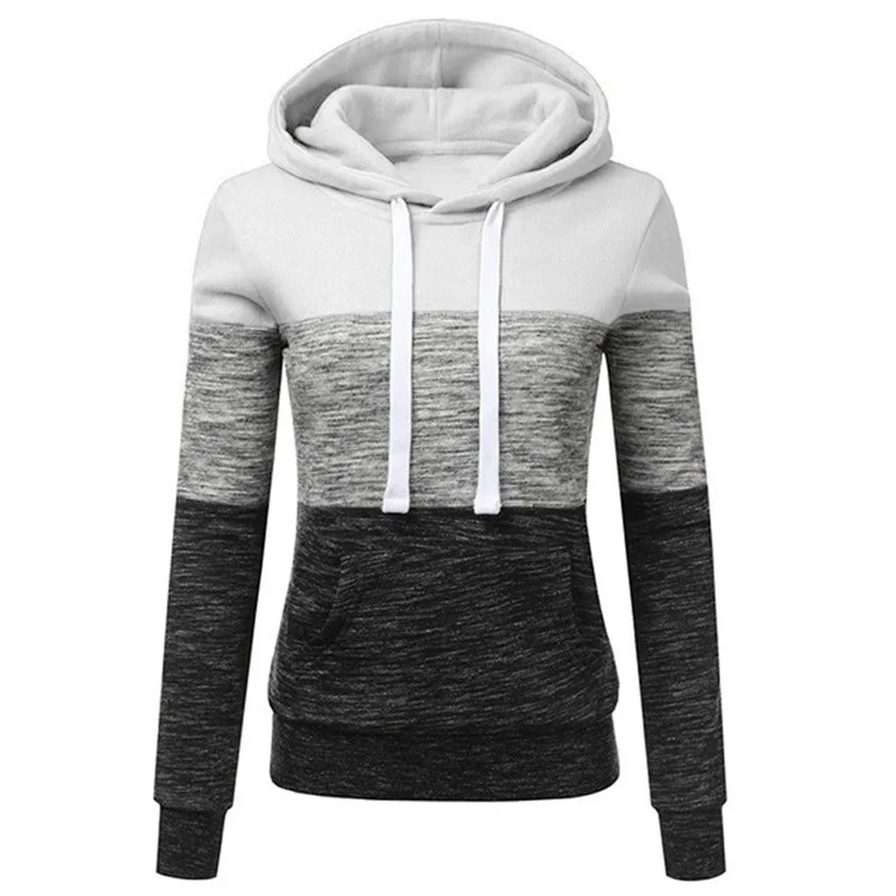 FREE OSTRICH Women Sweatshirts Autumn Winter Hoodies Long Sleeve Ladies Zipper Pocket Patchwork Hooded Sweatshirt Female Outwear | Женская