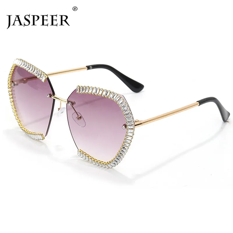 

JASPEER 2020 Oversized Rimless Sunglasses Women Zircon Diamond Square Metal Frame Sun Glasses Men Brand Designer Ladies Shades