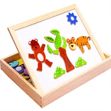 Детские деревянные головоломки животных многофункциональный магнитная головоломка Двухсторонняя доска для рисования обучающая коробка 3d головоломка
