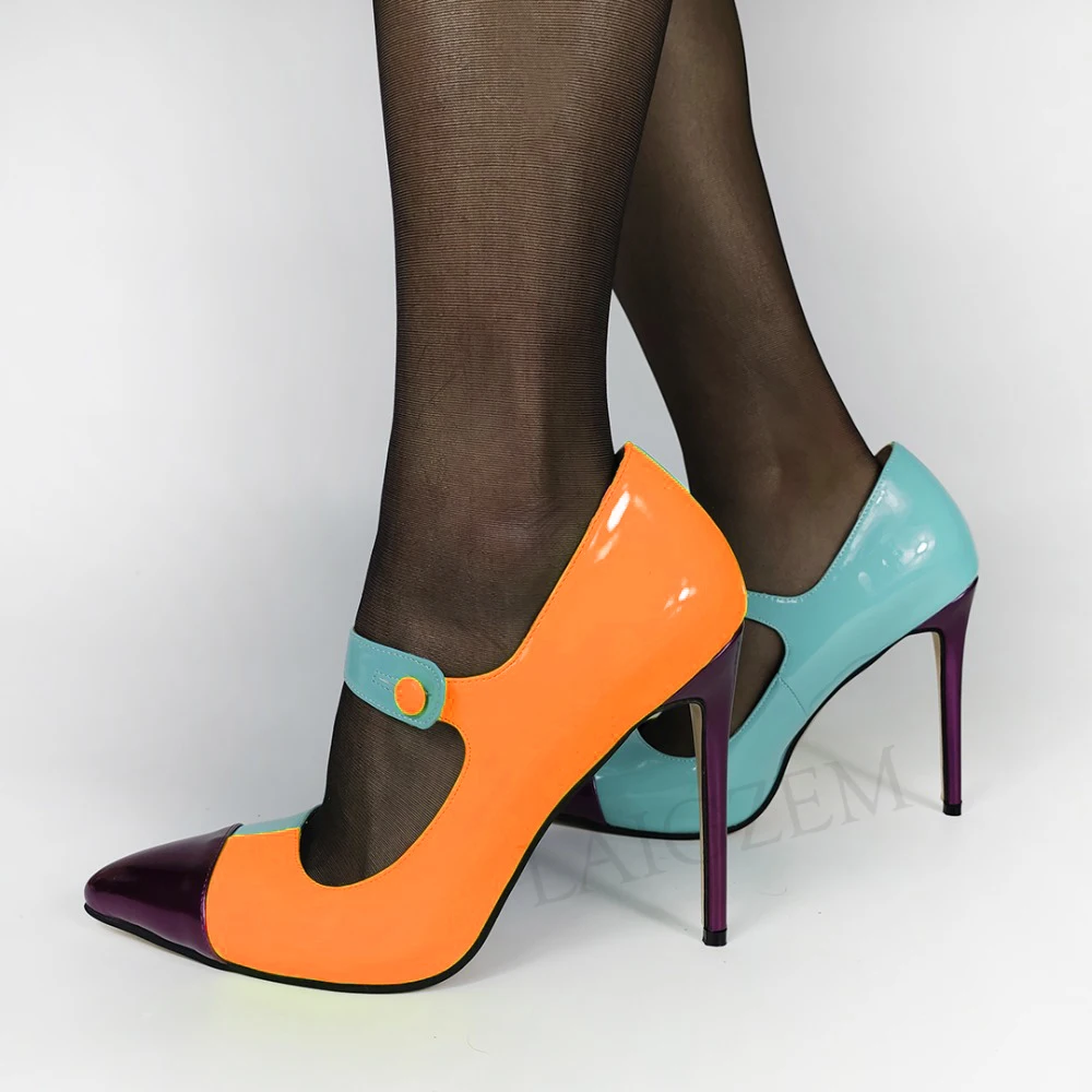 LAIGZEM женские туфли-лодочки на каблуке в стиле пэчворк вечерние модельные туфли мэри джейн 11-13 см Уникальные женские свадебные туфли г. Большой размер 44, 45, 39, 47 - Цвет: LGZ1099 Orange