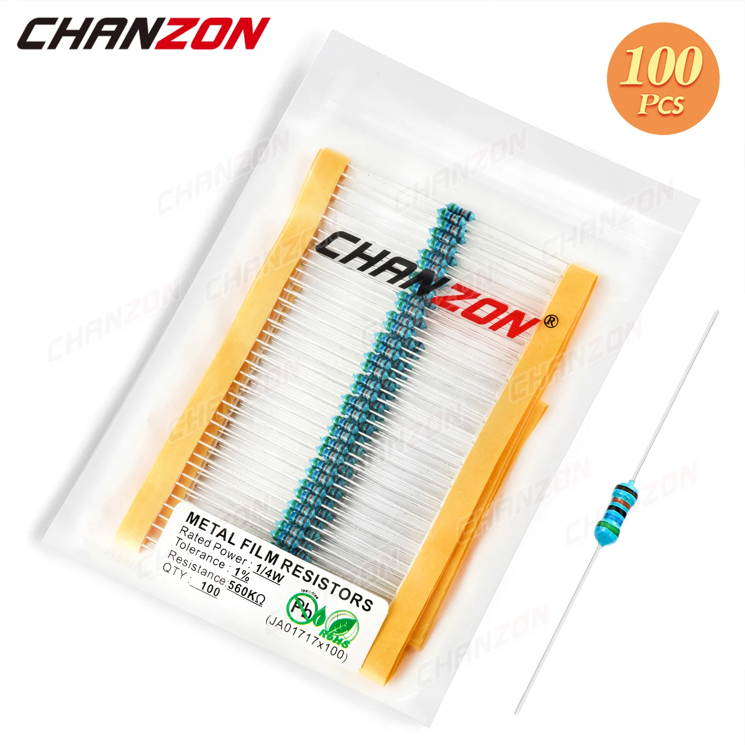 100pcs/lot 1/4 Watt 1% High Precision Metal Film Resistors 1 100 220 330 470 1K 4.7K 10K 15K 20K 22K 33K 47K Ohm 1/4W Resistance