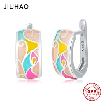 

2018 New Candy Color Beautiful curves for women Authentic 925 Sterling Silver Fashion Stud Earrings luxury Party Jewelry Enamel