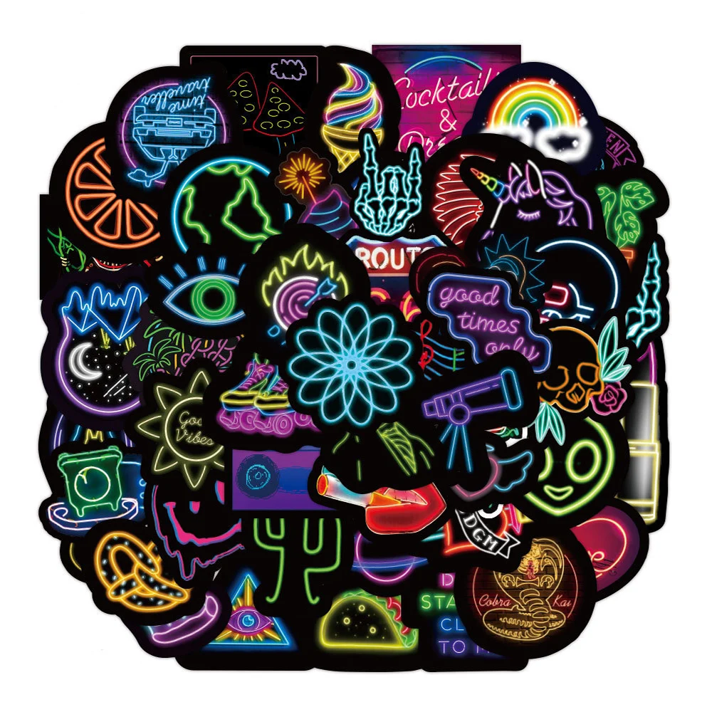 

10/30/50PCS Cool Neon Light Graffiti Stickers Aesthetic Skateboard Guitar Laptop Car Luggage Cartoon DIY Kid Sticker Decal Toy