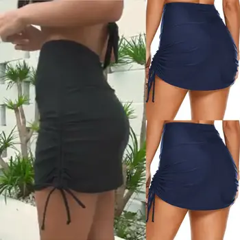

Women Shirred High Waisted Swim Skirt Tie Side Ruched Bikini Short Mini Skirt