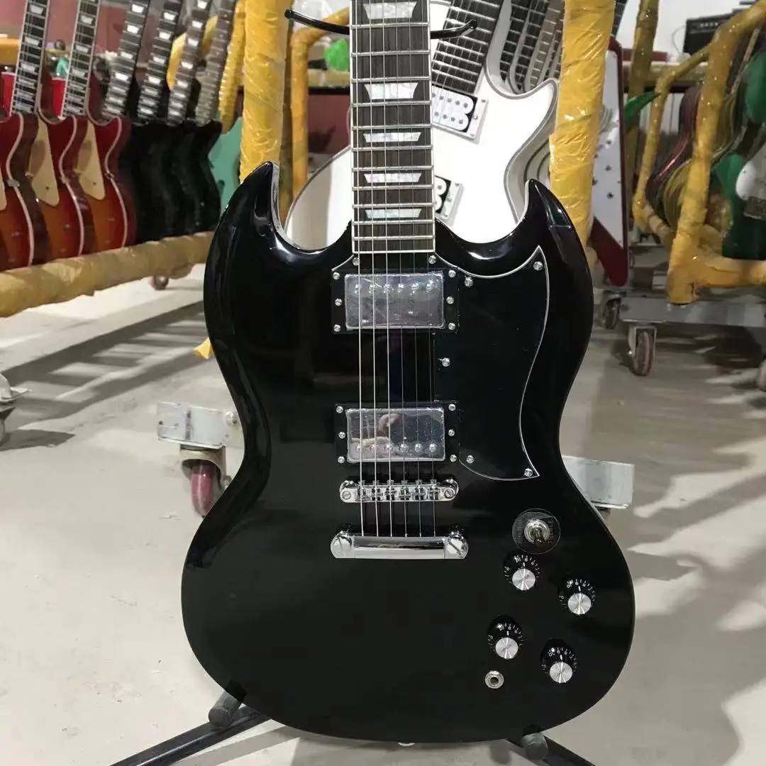 SG Guitarra El ctrica De Caoba De Color Negro Diapas n De Palisandro 