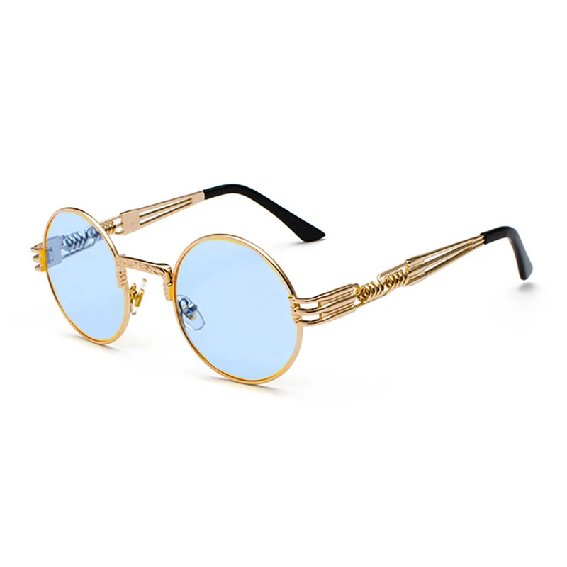 C33 GOLD-BLUE SIMPRECT стимпанк Солнцезащитные очки женские винтажные Круглые Солнцезащитные очки Ретро зеркальные солнцезащитные очки для женщин панк Оттенки для женщин UV400 - Цвет линз: C33 GOLD-BLUE