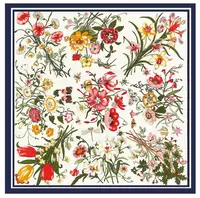 Twill Silk Scarf Women Large Shawls Stoles Lily Flowers Print Square Scarves Echarpes Foulards Femme Wrap Bandanas 130*130CM 1