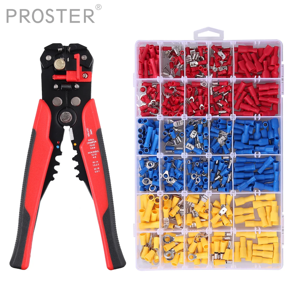 Crimping Tool Kit Wire Stripper Plier+500pcs Insulated Crimp Connectors Terminal