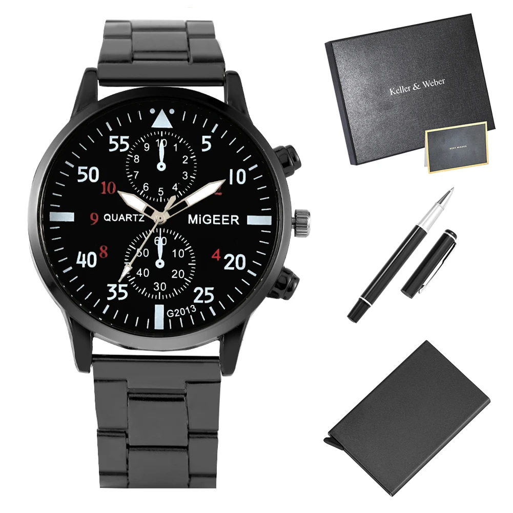 Men's Watch Gift Set Black Luxury Quartz Watches Practical Signature Pen  Fashion Man Card Holder Gifts For Husband Dad Boyfriend - Quartz  Wristwatches - AliExpress