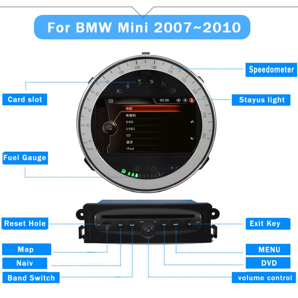 For Mini Hatch One Cooper 2007 2008 2009 2010 car Multimedia player GPS Audio Radio Navigation NAVI