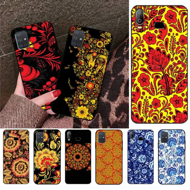 Винтажный черный чехол для телефона из ТПУ с цветочным принтом Хохлома Samsung A10 A20