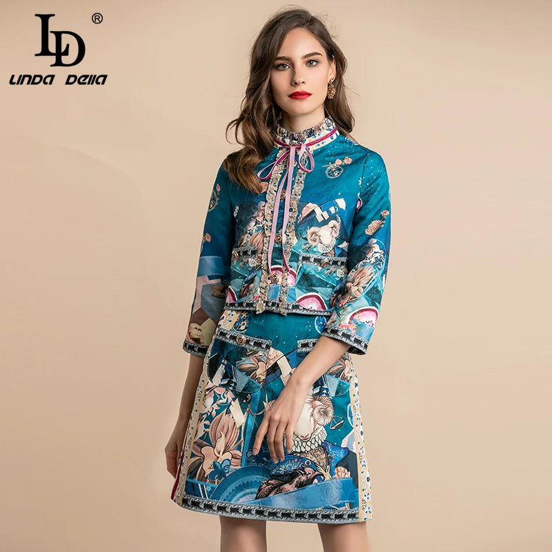 

LD LINDA DELLA Autumn Fashion Designer Women's Suits Ladies Work Wear Elegant Party Vintage Skirts 2 Two Pieces Set