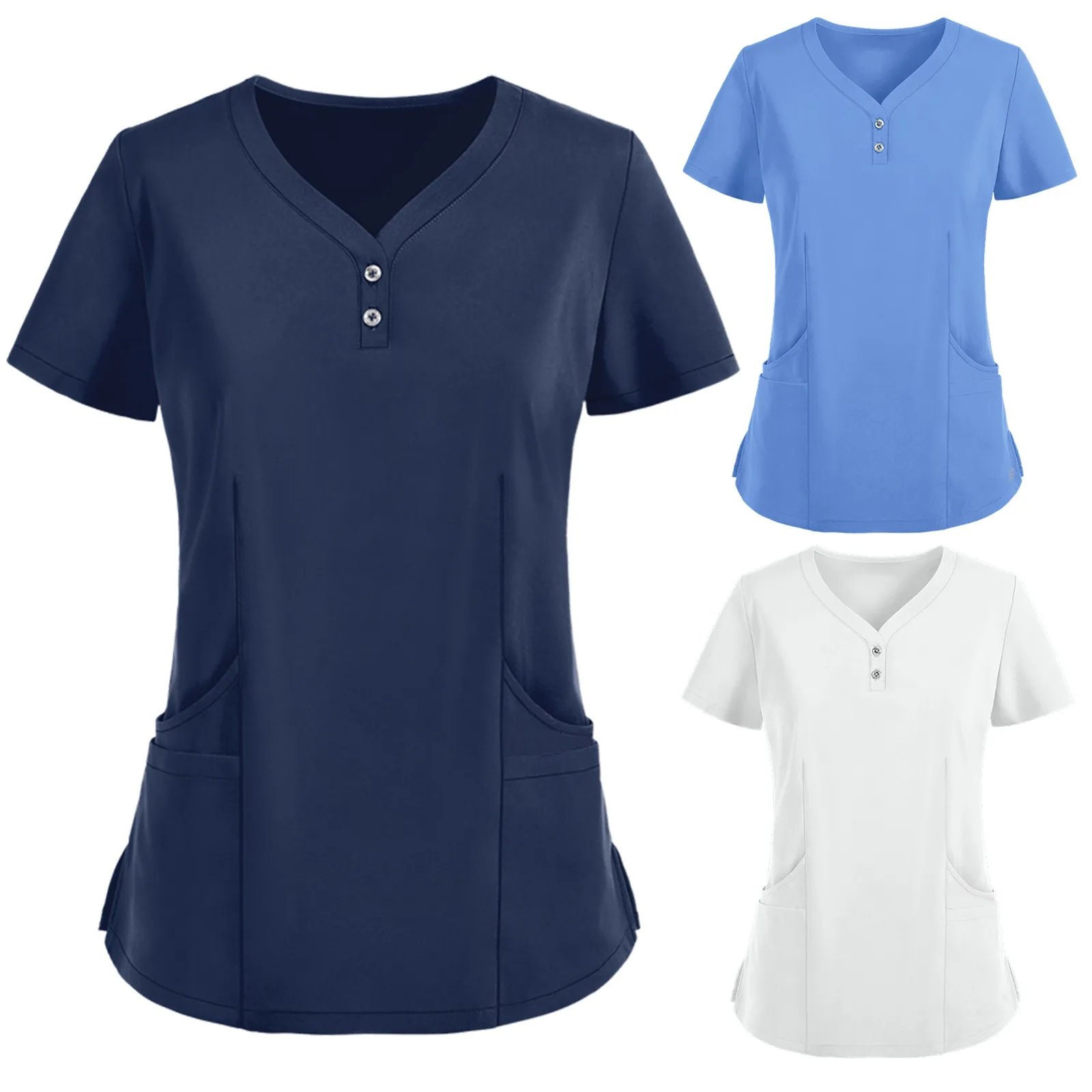 Women Short Sleeve V-neck Solid Color Tops Nursing Working Uniform T-shirts Ladies Nurse Uniform Nurse Accessories 1