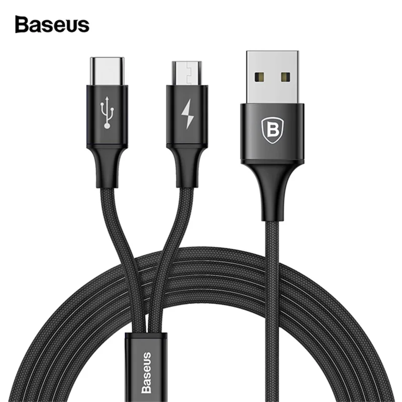 

Baseus 2 in 1 Micro USB Type C Cable For Samsung Xiaomi Multi Fast Charger Cable 3 in 1 Microusb Mobile Phone Cable For iPhone