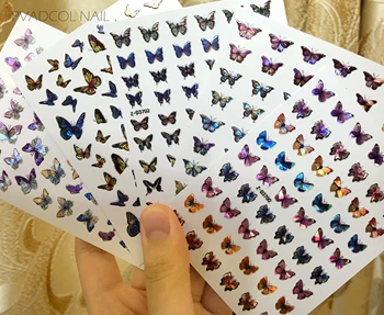 

Nail Art Laser Butterfly Sticker Decal 3D Holographic Butterflies Acrylic Designs Back Glue Colorful Adhesive Decoration Tool