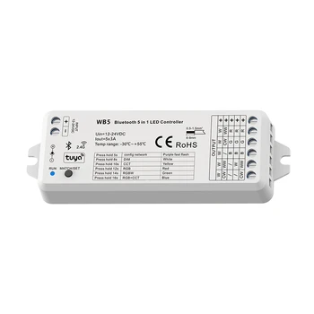 

WB5 Bluetooth-RF 5-in-1 LED controller voice control Control RGB, RGBW, RGB+CCT, color temperature or monochrome LED lights