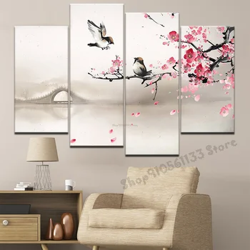 

Plum blossom birds 5 d diy painting diamond 4 Pieces diamond embroidery round diamond mosaic art Multi-Panel,China style,GG1606