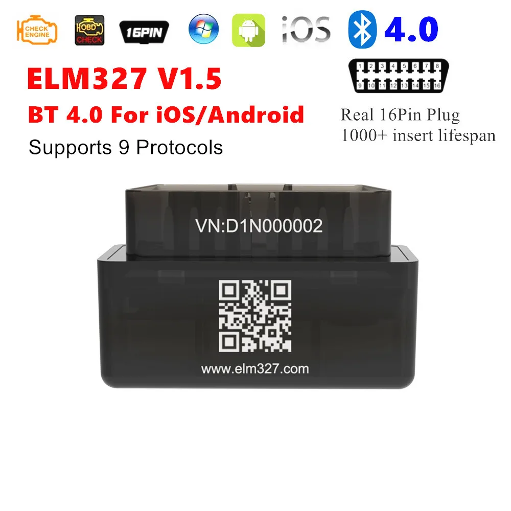 portable car battery charger ELM327 V1.5 super mini OBD2 Diagnostic Interface Bluetooth 4.0 for IOS/Android  ELM 327 Code Reader Tool Support multi-brand car auto inspection equipment Code Readers & Scanning Tools