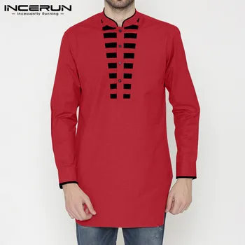 

INCERUN Vintage Men's Printed Shirt Long Sleeve Retro Stand Collar 2020 Tops Streetwear Ethnic Style Mens Shirts Indian Clothing