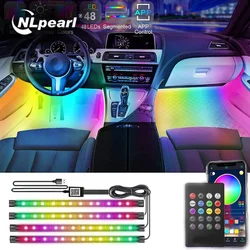 Nlpearl app interior do carro luz ambiente néon led tira pé luz com usb remoto sem fio música atmosfera auto lâmpada decorativa