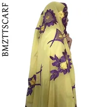 Африканская Женская шаль, мусульманская вышивка женский большой шифоновый шарф мягкий хлопковый шарф для шали
