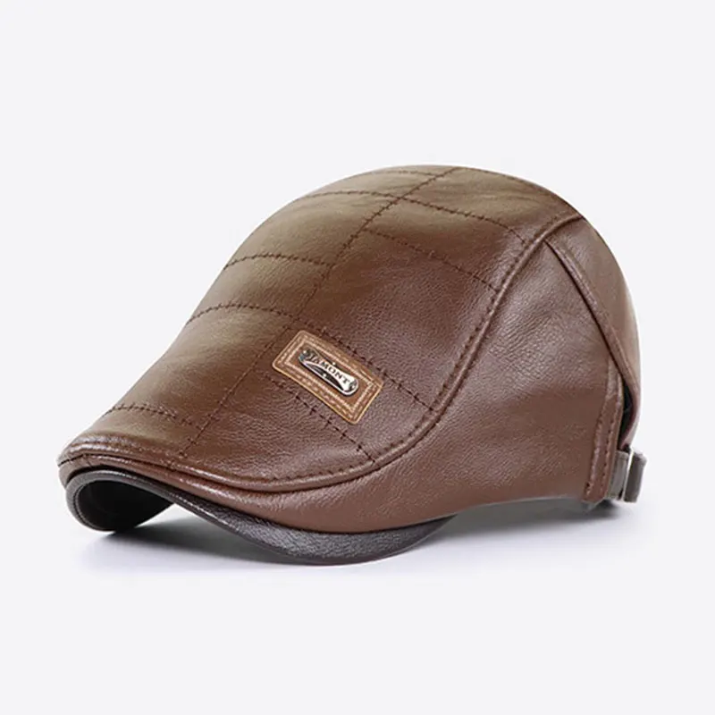 Leather Newsboy Cap Men Gorras Planas 