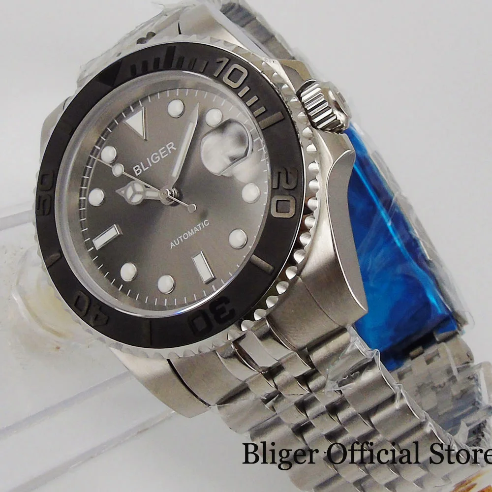 

Classic BLIGER Self Windng Business 40mm Men Watch MIYOTA 8215 NH35 Movement Black Bezel Insert Mental Jubilee Bracelet