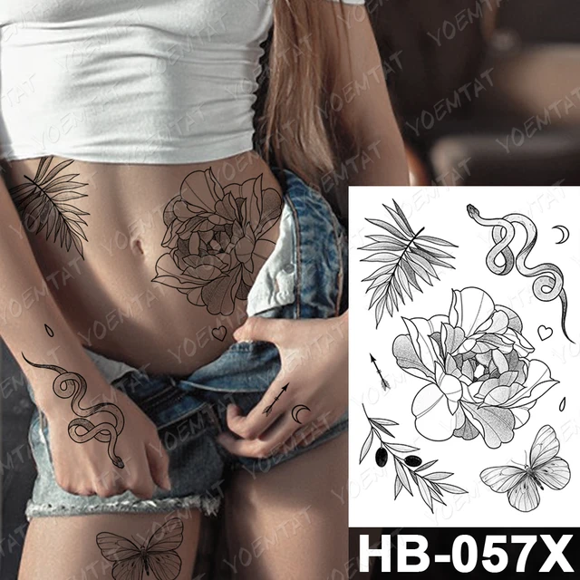 Waterproof Temporary Tattoo Sticker Dark Old School Moth Butterfly Flash Tattoos Snake Rose Body Art Arm Fake Tatoo Women Men 50-HB057X