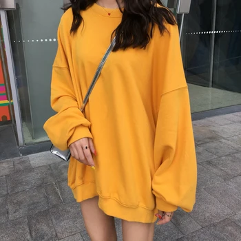 

Korean Solid Color Harajuku Sweatshirts Women Autumn Spring Simple Drop Shoulder Loose Hoodies Student All Match Pullover Tops