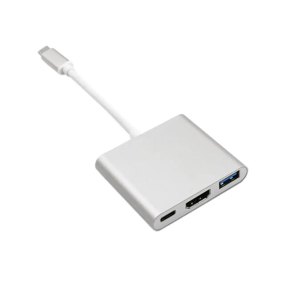 Серебристый USB 3,1 Тип с разъемами типа C и HDMI USB 3,0 адаптер для Macbook 3-в-1 PD зарядная станция Поддержка 4K HDMI конвертер кабель для Apple Iphone - Цвет: Серебристый