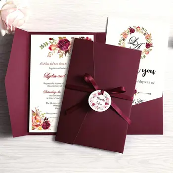 

Ribbon Design 50pcs Festival Gift Blue p48 Burgundy with New Year Invitation and Tag Greeting Card