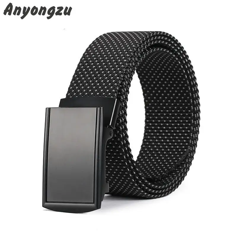 

New High-grade Fine Workmanship Nylon Men Waistband Pure Colour Alloy Automatic Buckle Snowflake Point Wear-resistant Belt