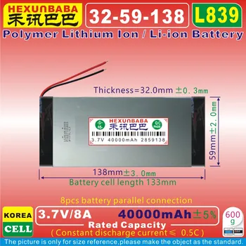

[L839] 3.7V 40000mAh [3259138] Polymer lithium ion / Li-ion battery for tablet pc;power bank;DEVICE