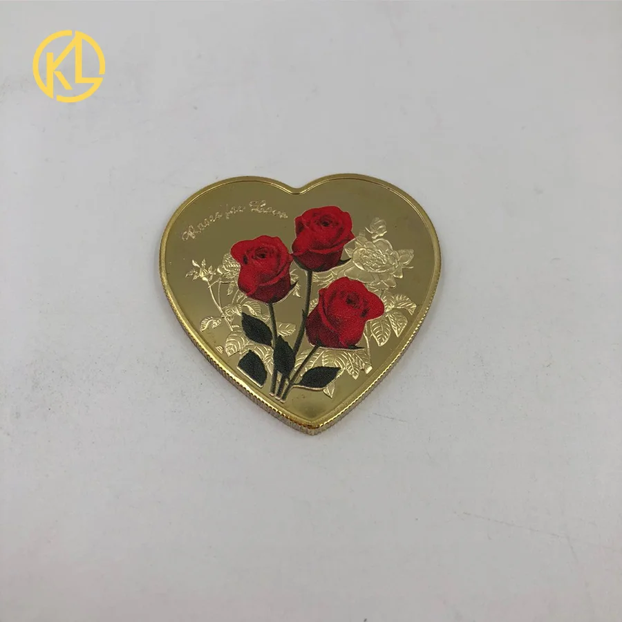 Fashion Gold Red Rose Heart-shaped Love Commemorative Coins Wedding Decoration Valentine Gift I You all kinds of languages | Дом и сад