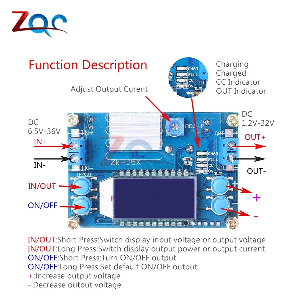 DC понижающий 1,2-32 V 12V 24V 5A постоянный ток напряжения lcd цифровой дисплей Регулируемый понижающий блок питания регулятор напряжения