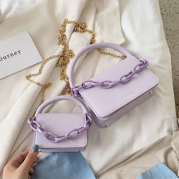 

Solid Color Small Chain Design Crossbody Bags For Women 2020 Fashion Simple PU Leather Shoulder Handbags Lady Cross Body Bag