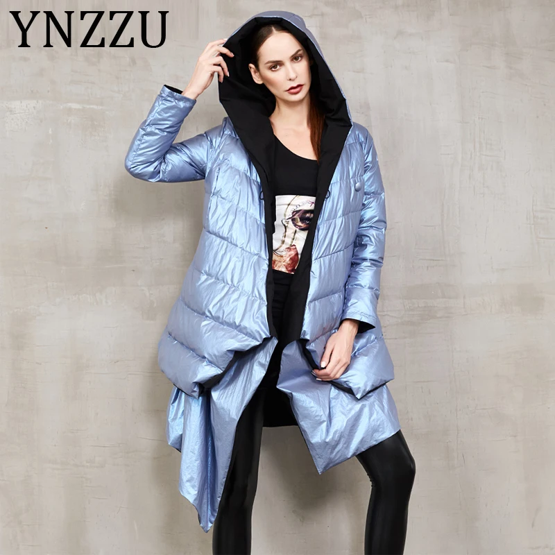 YNZZU роскошный 2019 новый зимний женский пуховик шикарная Асимметричная