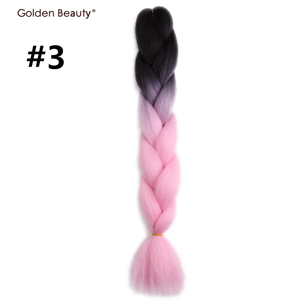 Золотистые, красивые, Омбре, косички, волосы, одна штука, 100 г, 24 дюйма, объемные волосы, огромные, вязанные, косички, синтетические волосы для наращивания - Цвет: 3