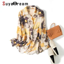 Suyadream blusa feminina boyfriend 2020 manga comprida estampa de seda camisa solta ombro de gota camisa elegante camisa de seda chiffon